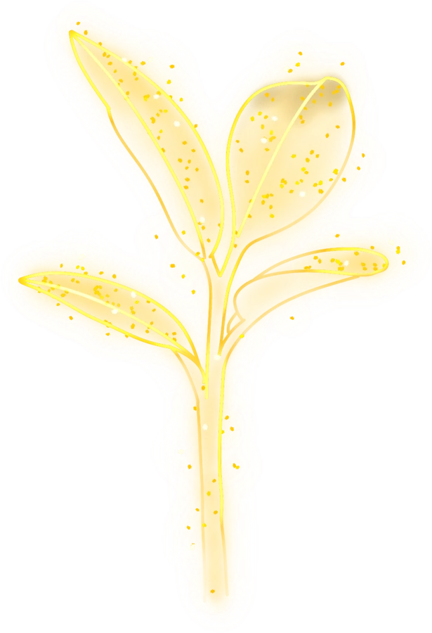 A glowing golden sprout with leaves, symbolizing growth
