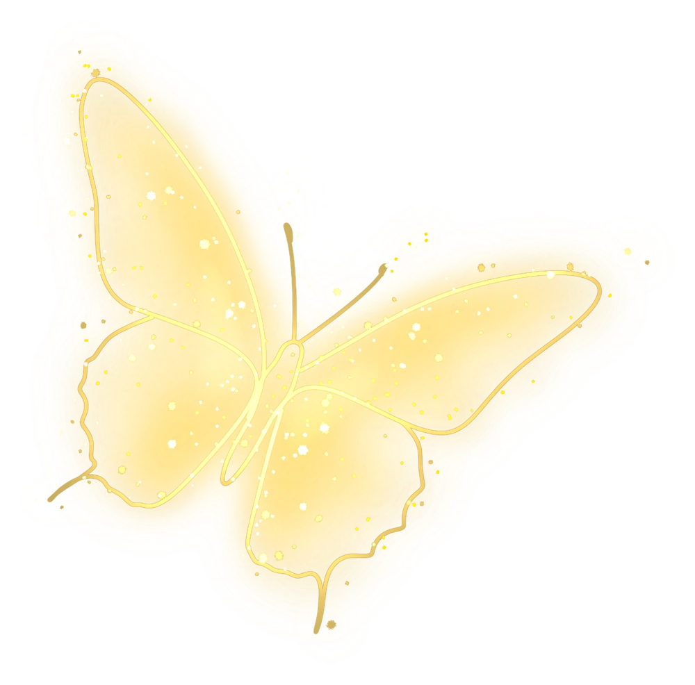 A golden line-art butterfly, glowing with light, symbolizing transformation